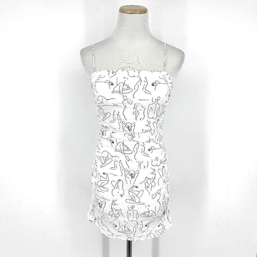 WeWoreWhat Ronnie Ruched Mini Dress White Femal Nude Silhouette Print White XS/S
